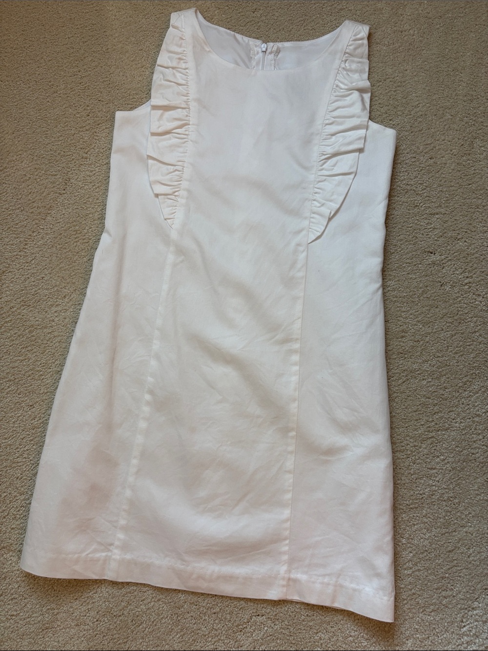 Girls' White Ruffle-Trim Sleeveless Dress